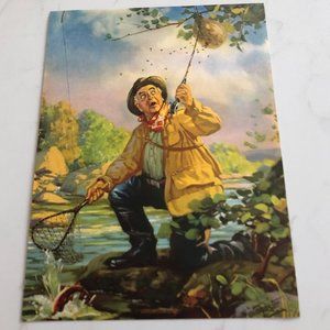 Vintage Calendar Art Print of Man Fishing by Hy Hintermeister